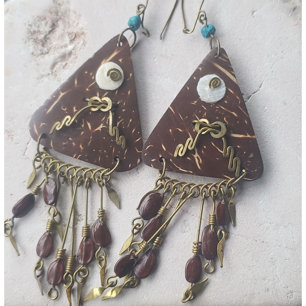 Brown, metal, and turquoise triangle geometric Egyptian Revival - Picture 2 of 6